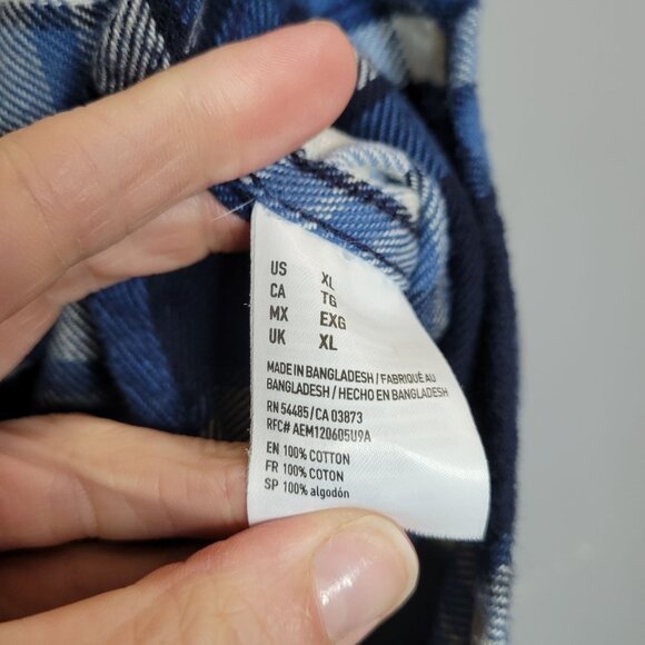 American Eagle Men's Button Front Plaid Flannel Shirt Blue White sz XL - Picture 5 of 7